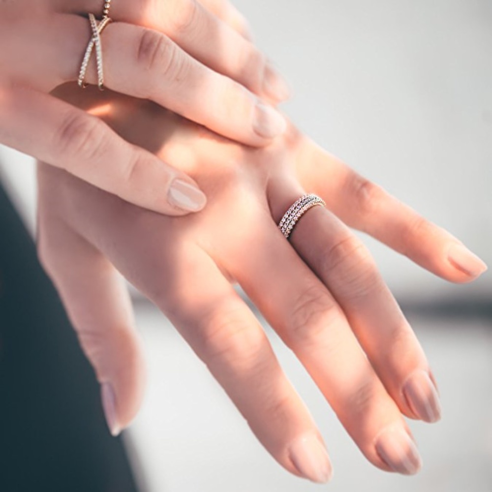 14K Rose Gold Simulated Diamond Band - Picture 4 of 7